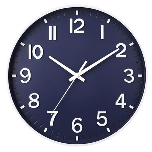 HZDHCLH Wall Clocks Battery Operated,Wall Clock Navy Blue,8 inch Wall Clock Silent Non Ticking Modern 3D Numbers for Kitchen Bedroom Living Room Office Classroom Decor - color: Navy Blue, size: 8 inch