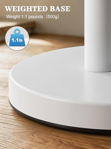 SMARTAKE Paper Towel Holder Countertop, Non-Slip Weighted Base, White | Freestanding Kitchen Roll Dispenser, Rustproof Stainless Steel, Spring Arm for Easy Tear, Widden Top, with 4 Suction Cups - color: 05-white