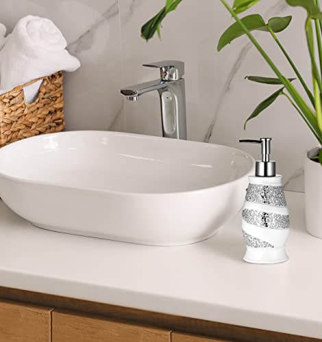 Zahari Home Sinatra Soap Dispenser/Lotion Pump Unique Design Bling Glass Mosaic Décor, White - color: White