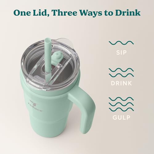REDUCE 24 oz Stainless Steel Tumbler with Handle - Dual-Wall Vacuum Insulated Travel Mug, Sweat-Proof Lid & Reusable Straw - Keeps Drinks Cold for 24 Hrs, Fits Cupholders, Dishwasher Safe - Sea Glass - color: Sea Glass, size: 24 Ounces