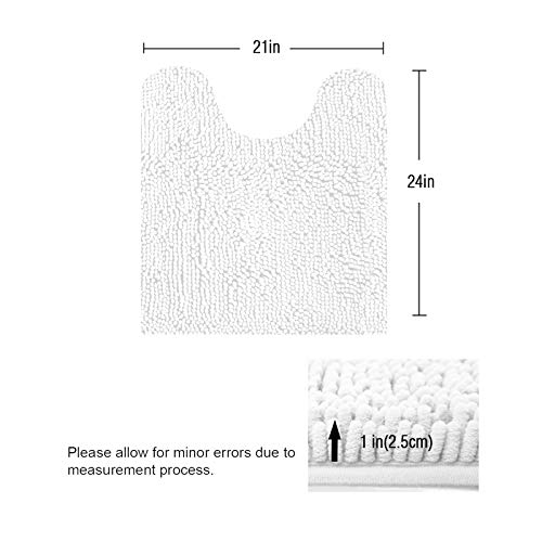 Standard 24"x21" U-Shaped Non-Slip Shaggy Chenille Toilet Contour Bathroom Rug with Water Absorbent, White - color: White, size: 24" x 21" (U-Shaped)