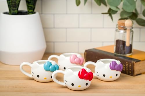 Silver Buffalo Sanrio Hello Kitty Cream Bows, 3D Mini Cup Set, 4pk, 3.5oz | Different Color, Pack, Sculpted Ceramic Mug, Perfect for Sugar or Milk, 0.1 Liters - color: White/Multi