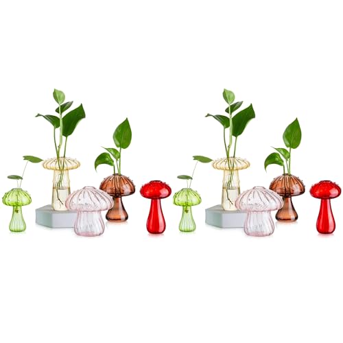 Glasseam Mushroom Plant Propagation Station: 10 Pcs Glass Mini Terrarium | Colored, Small Hydroponic Planter, Cute Propagation Vases for Flowers, Indoor Table, Windowsill, Home Decor, Gift for Women - color: Colorful, size: 10