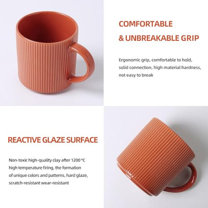 MONITO Coffee Mugs Set of 6,16 oz Ceramic Coffee Cups with Large Handles | Stoneware Mugs Set Suitable for Lattes,Hot tea,Cappuccinos,Mochas and Cocoa,Microwave & Dishwasher Safe,,Brick Red - color: BRICK RED, size: 6PCS