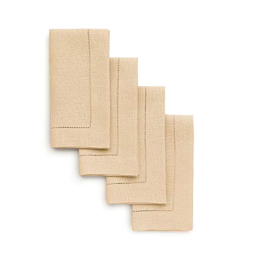 Solino Home 100% Pure Linen Napkins Beige Hemstitch, 20 x 20 in, Set of 4 | Classic Hemstitch Cloth Napkins for everyday meals and hosting, hand hemstitched borders, artisan crafted, OEKO-TEX Certified - color: 05: Beige, size: 20" x 20" (Set of 4)
