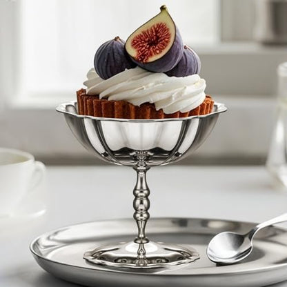 choxila Ice Cream Bowls 4pcs – Elegant Stainless Steel Dessert Cups, Footed Bowl for Ice Cream, Trifle, and More – Perfect for Parties, Weddings, and Home Use - color: Stainless steel Lotus style