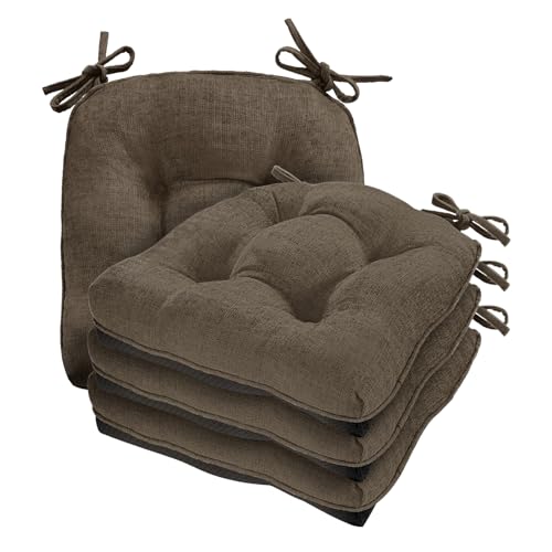 Cozyide Chair Cushions for Dining Chairs, 17" x 17" Non-Slip Kitchen Chair Pads with Adjustable Ties, Indoor Chair Cushions for Dining Room, Brown (Pack of 4) - color: Brown, size: 4 Count (Pack of 1)