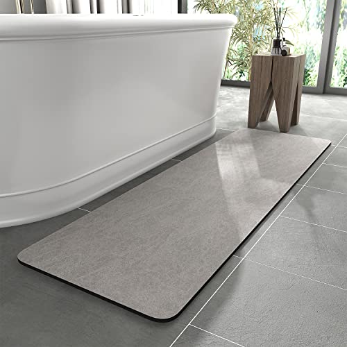 MontVoo -Bath Mat Rug-Rubber Backing Non Slip Quick Dry Absorbent Thin Bathroom Rugs Fit Under Door-Faux Suede Surface Bathroom Floor Mats-Shower Rug for in Front of Bathtub Shower Gray 17"x59" - color: Grey, size: 59" x 17"