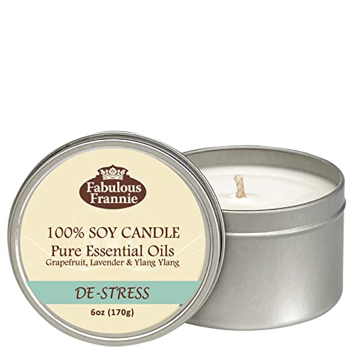 Fabulous Frannie Aromatherapy Soy Candle Holiday Gift Set Includes 6oz De-Stress, 6oz Anxious and 6oz Lavender Made with Pure Essential Oils (De-Stress)