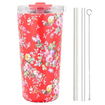Drinco - 20 oz Stainless Steel Tumbler | Double Walled Vacuum Insulated Mug With Lid, 2 Straws, For Hot & Cold Drinks (20oz Peony Floral) - color: 20oz Peony Floral