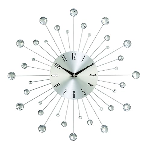Deco 79 Metal Starburst Decorative Wall Clock With Crystal Accents for Home and Room, 15" x 2" x 15", Silver - color: Silver, size: 15" x 2" x 15"