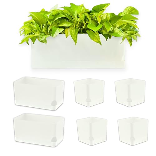 LaLaGreen Planters for Indoor Plants (7 Pack) White Window Boxes Planter | Rectangular Self-Watering Plastic Flower Box Herb Small Long Windowsill Plant with Drainage Patio Garden Home Decor Porch - color: White