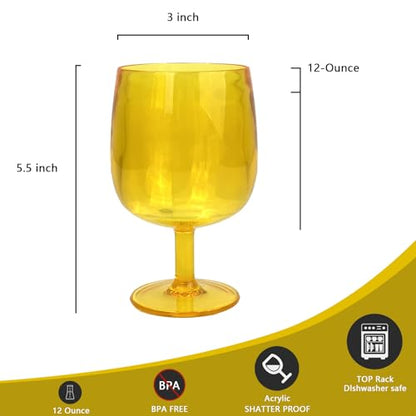 Yalin Set of 6 Unbreakable 12 oz Acrylic Plastic Wine and Water Tumbler Stackable Goblets. (Yellow, 12 oz) - color: Yellow, size: 12 oz