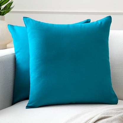 Encasa XO Throw Pillow Covers, Cotton, No Inserts 16"x16" Azul Blue | Durable Cotton Canvas | Concealed Invisible Zipper | Ideal for DIY & Embroidery | Living Room & Couch | Set of 2 - color: Azul Blue, size: 16" x 16" (Pack of 2)