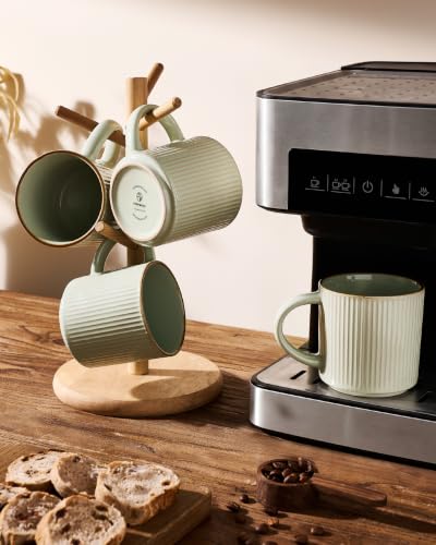famiware Coffee Mug Set of 4, Star 12 oz Ceramic Mugs Cups Set with Handle | Stoneware Stackable Catering Cup for Coffee, Tea, Cappuccino, Latte, Microwave & Dishwasher Safe, Light Green - color: Star-Light Green, size: 4 Count (Pack of 1)