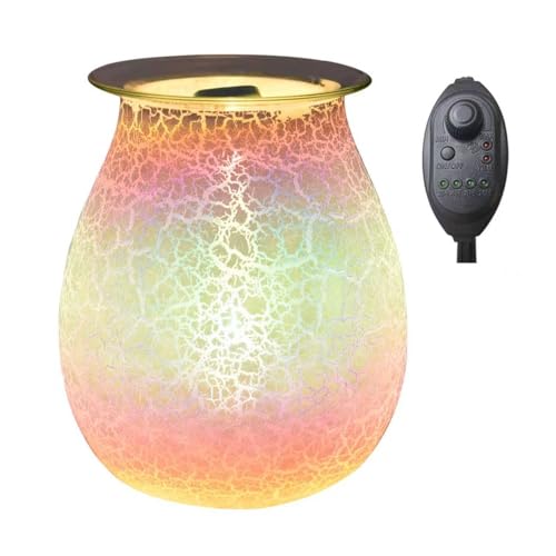 Handcrafted Crackle Glaze Electric Wax Melt Warmer, Smart Timer & Dimmable Candle Warmer Lamp, Flameless Wax Burner for Scented Wax Melts, 2-in-1 Aroma Lamp & Ambient Light, Home Fragrance Gift | Timed + Dimming - color: White Cracks