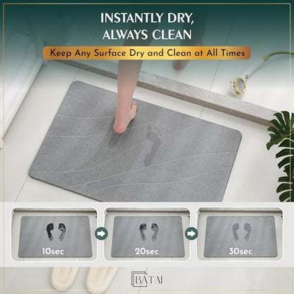 Extra Large Diatomaceous Earth Stone Bath Mat (31.5” x 19.7”) Light Gray XL | Fast Absorbent Shower Stone Bath Mat For Bathroom - Quick Dry, Easy Clean and Non-Slip Mat - Instant Drying Diatomite Bathmat - color: Light Gray
