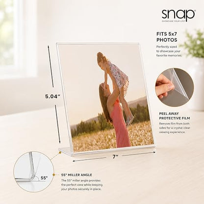 Snap 7x5 Clear Picture Frame 12 Pack: Frameless L-Shape Desktop Stand, Photo Frame and Sign Holder, Clear Acrylic Style Tabletop Display, 7 x 5 - size: 7" x 5"