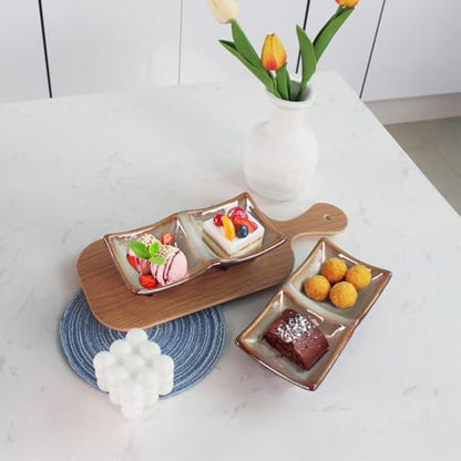 Side dish Chip Dip Sets, 7.7 in Two-grid Olives bowl Dip Serving Set Tray, Divided Platters Chip and Dip Bowls Set of 4, Ceramic Divider Moisture-Proof Cereal Bowl Buffet Serving Bowls Set - color: 7.7 Inch Two-Grid