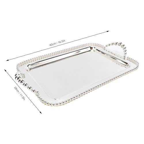 Asixxsix Metal Serving Tray, 16.5 x 11.0 inch Rectangular Stainless Steel Food Serving Tray European Retro Style Mirror Coffee Table Dessert Platter for Buffet Wedding Party (Silver) - color: Silver