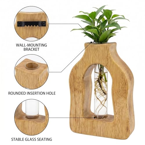 Plant Propagation Station with Glass Test Tube Vases, Wooden Stand Planter Terrariums for Hydroponic Plant Cuttings, Home Office Desktop Decor, Gift for Plant Lovers - size: 4.3"x6.5"