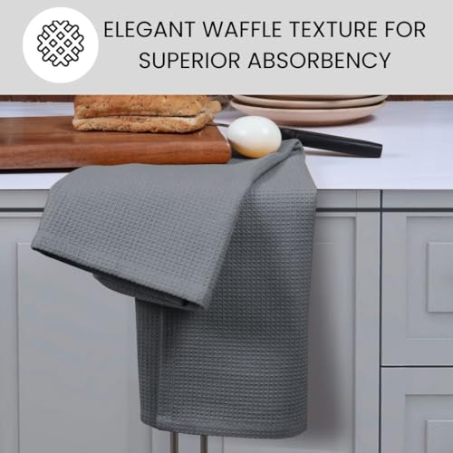 Waffle Kitchen Towels Large 16x26 inch 100% Cotton Set of 4 - Soft Absorbent Washable Tea Towel for Kitchen - Dish Cloths Quick Drying - 320 GSM Quality Dish Towel Grey - color: Grey