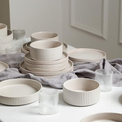 Stone Lain Haven Modern Stoneware 4 Piece Pasta Bowl Sets, Dish Set for 4, Reactive Glaze Beige - color: Beige, size: 4-Piece - Pasta Bowl