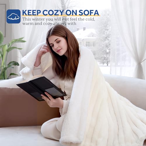 Sealy Electric Blanket Throw 50×60, Faux Fur to Sherpa, Beige | Heated Blanket Throw with 6 Heating Levels, 2-10 Hours Auto Off, Overheat Protection, Machine Washable, ETC Certified - color: Beige, size: Throw Size 50" x 60"