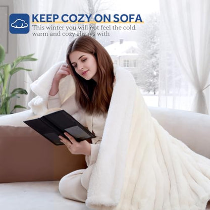 Sealy Electric Blanket Throw 50×60, Faux Fur to Sherpa, Beige | Heated Blanket Throw with 6 Heating Levels, 2-10 Hours Auto Off, Overheat Protection, Machine Washable, ETC Certified - color: Beige, size: Throw Size 50" x 60"