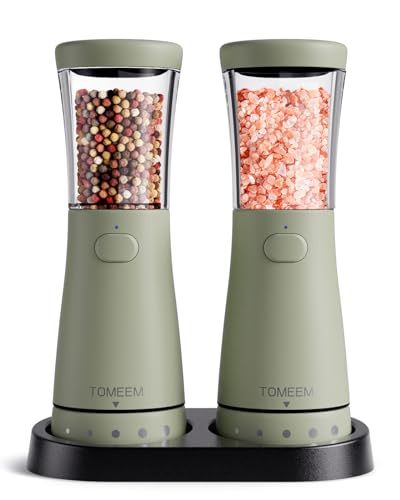 Electric Salt and Pepper Grinder Set with Storage Base, Stainless Steel Rechargeable Salt and Pepper Grinder Set with 4.5 oz Large Capacity, 1.8" Wide Mouth, Adjustable Coarseness, Ideal for Kitchen - color: Green