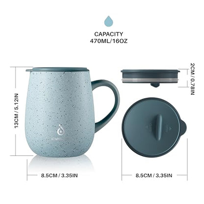 Ideus 16 oz Insulated Coffee Mug with Handle and Lid, Double Wall Stainless Steel Vacuum Thermal Coffee Mug, Travel Coffee Cup Thermal Cup for Home and Office (Eggshell Blue, FUJI DAWN) - color: Eggshell Blue