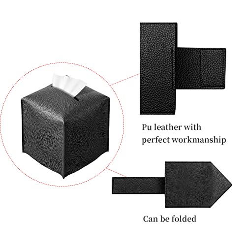 REGELETO Square Tissue Box Cover, Pu Leather Tissue Box Holder with Bottom Belt Modern Stylish Tissue Box Organizer for Bathroom, Bedroom, Hotel, Office Desk 5"X5"X5" (Black) - color: Single Black