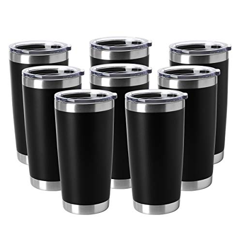 HASLE OUTFITTERS 20oz Tumblers Bulk Stainless Steel Cup with Lid Double Wall Vacuum Insulated Coffee Mug for Cold & Hot Drinks 8 Pack, Black - color: Black-A, size: 8 Count (Pack of 1)