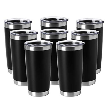 HASLE OUTFITTERS 20oz Tumblers Bulk Stainless Steel Cup with Lid Double Wall Vacuum Insulated Coffee Mug for Cold & Hot Drinks 8 Pack, Black - color: Black-A, size: 8 Count (Pack of 1)