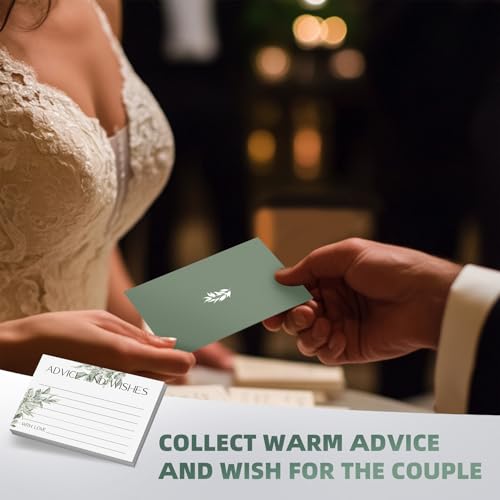 Eucalyptus Advice and Wishes for the Mr and Mrs - 60 Pack Wedding Message Cards with Box - Elegant Bridal Shower Game & Anniversary Guest Book Alternative - color: GREEN EUCALYPTUS