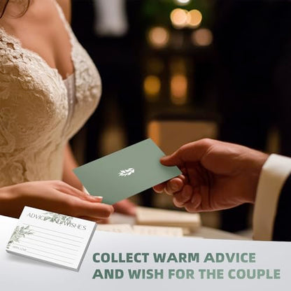 Eucalyptus Advice and Wishes for the Mr and Mrs - 60 Pack Wedding Message Cards with Box - Elegant Bridal Shower Game & Anniversary Guest Book Alternative - color: GREEN EUCALYPTUS