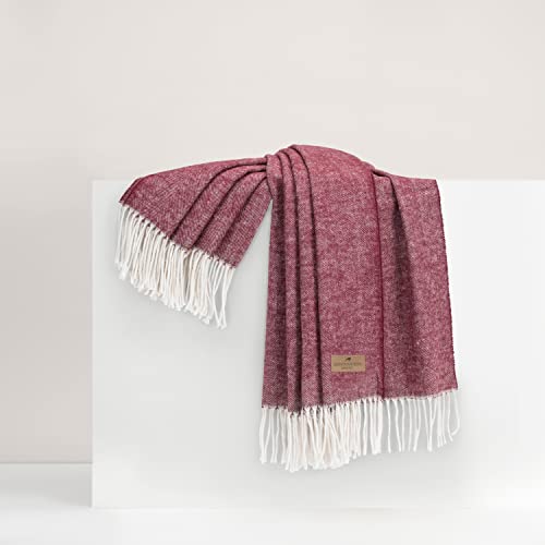 Lands Downunder All-Season, Luxury Deep Merlot Herringbone Throw – Soft Woven Throw with Decorative Fringe – Made in Italy – 51”W x 67”L - Over 80 Colors - Perfect for Gifting - color: Deep