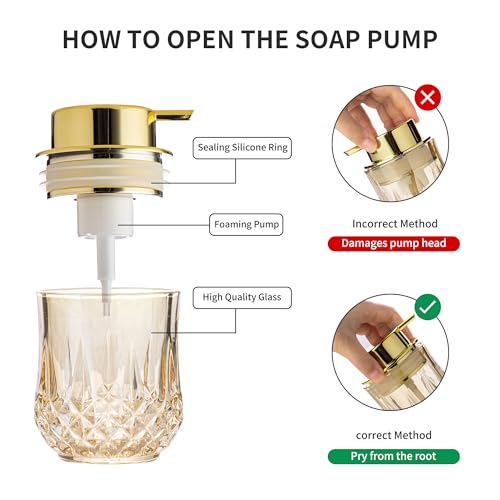 Enra Glass Foaming Soap Dispenser Set, 2 Pack Gold Foam Soap Dispenser | Refillable Foam Hand Soap Dispensers for Bathroom and Kitchen.Gold Accents Add Style to Sinks,Countertops and Vanities. - color: Gold Foam Pump-2pcak