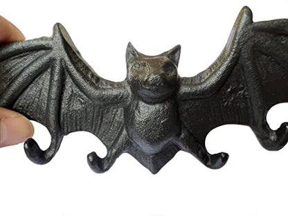 Bat Key Hooks Gothic Bat Key Holder Casting Iron Wall Mount Key Rack | Rustic Decorative Hooks for Hanging Keys Bag Purse Towel Umbrella Dog Leash Hooks, 9.65 x 2.56in Bat Key Rack with 8 Hooks