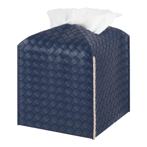 Tissue Box Cover Square Leather Facial Paper Holder, Navy Blue | PU Leather，Easy to Fill, Easy Clean, Decorative Cube Tissue Box Holder for Office, Bathroom,Kitchen, Living room, Guest room - color: Navy Blue, size: square