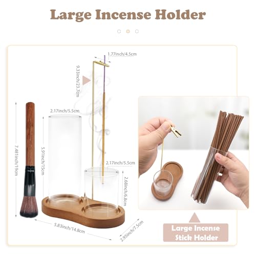 2 in 1 Glass Incense Holder and Burner with Ash Catcher and Stick Storage,Anti-Ash Flying, Mess-Free for Meditation Yoga Spa Gift Home Decor