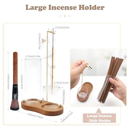 2 in 1 Glass Incense Holder and Burner with Ash Catcher and Stick Storage,Anti-Ash Flying, Mess-Free for Meditation Yoga Spa Gift Home Decor
