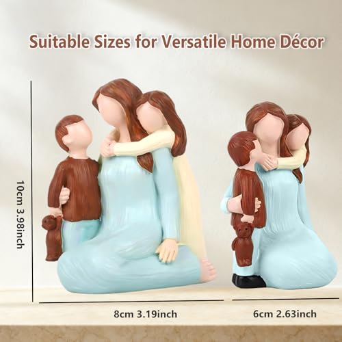 Mother and Child Figurines Gift, Mum Cuddle Kids Statue,Hand-Painted Resin Mom and 2 Kids Figurines, Mother Son Daughter Sculpted Gifts for Mother’s Day, Anniversary, Birthday, Christmas - color: Mother's Loving Embrace