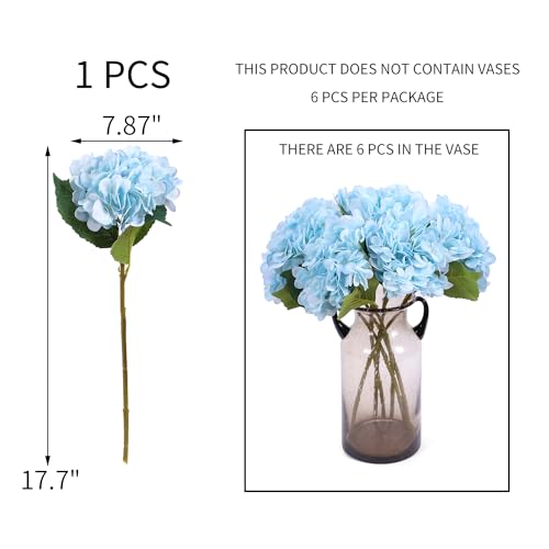 Kimura's Cabin 6pcs Fake Hydrangeas Flowers Artificial Hydrangea,Light Blue | Silk Hydrangea with Stems Faux Flower,Wedding Party Bouquets Arrangement Farmhouse Garden Home Table Centerpieces Decoration - color: Lake Water Blue
