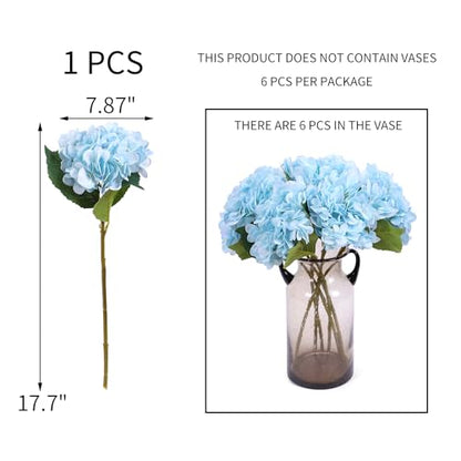 Kimura's Cabin 6pcs Fake Hydrangeas Flowers Artificial Hydrangea,Light Blue | Silk Hydrangea with Stems Faux Flower,Wedding Party Bouquets Arrangement Farmhouse Garden Home Table Centerpieces Decoration - color: Lake Water Blue