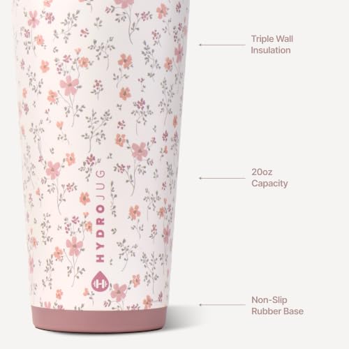 HydroJug Everyday Tumbler 20 oz, Ceramic-Lined Straw Cup, Magnolia | Vacuum insulated stainless steel, flexible straw, soft-touch lid, spill-free, cup holder fit, BPA-free, hot & cold drinks - color: Magnolia, size: 20 Ounces