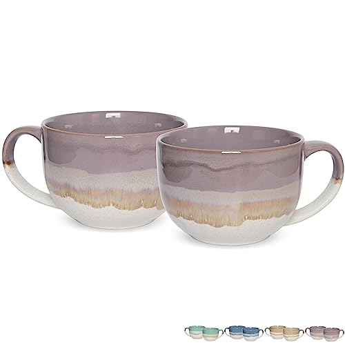 Bosmarlin Ceramic Jumbo Coffee Mug Set of 2, 23 Oz, Large Mug Soup Bowls with Handles, Dishwasher and Microwave Safe (Purple) - color: Purple