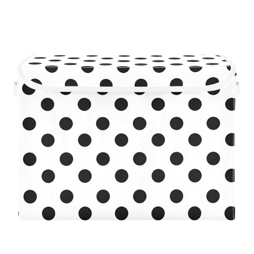 ALAZA Polka Dots Black White Storage Bins Organizer Box Baskets Lidded Clothes for Shelves Closet Collapsible Stackable Storage Cubes Handles