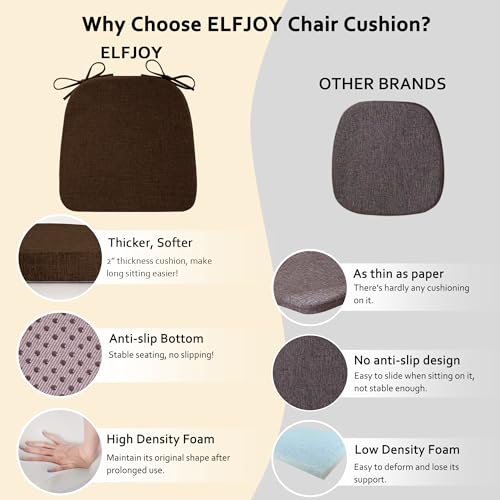 ELFJOY Non-Slip Chair Cushions for Dining Chairs Coffee 16.7"x16" | 4 Pack, with Ties and Washable Cover, U Shape, Breathable Fabric, for Kitchen Dining Office Folding Chairs，Comfortable - color: Coffee
