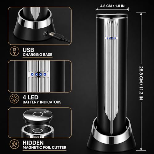 BLUBYEES Electric Wine Bottle Opener with Charging Base & Built-in Foil Cutter – Rechargeable Intelligent Touch-Activated Automatic Corkscrew – Luxury Christmas Wine Gifts for Women, Men, Seniors | Automatic touch-activated cork removal and ejection, Buil